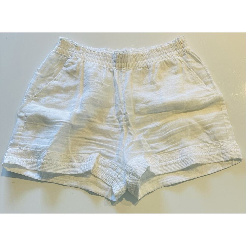 Sigrid Olsen Women L 100% linen pullon shorts elastic waist coastal resort beach